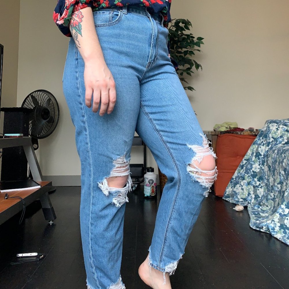 High Waisted Distressed Mom Jeans